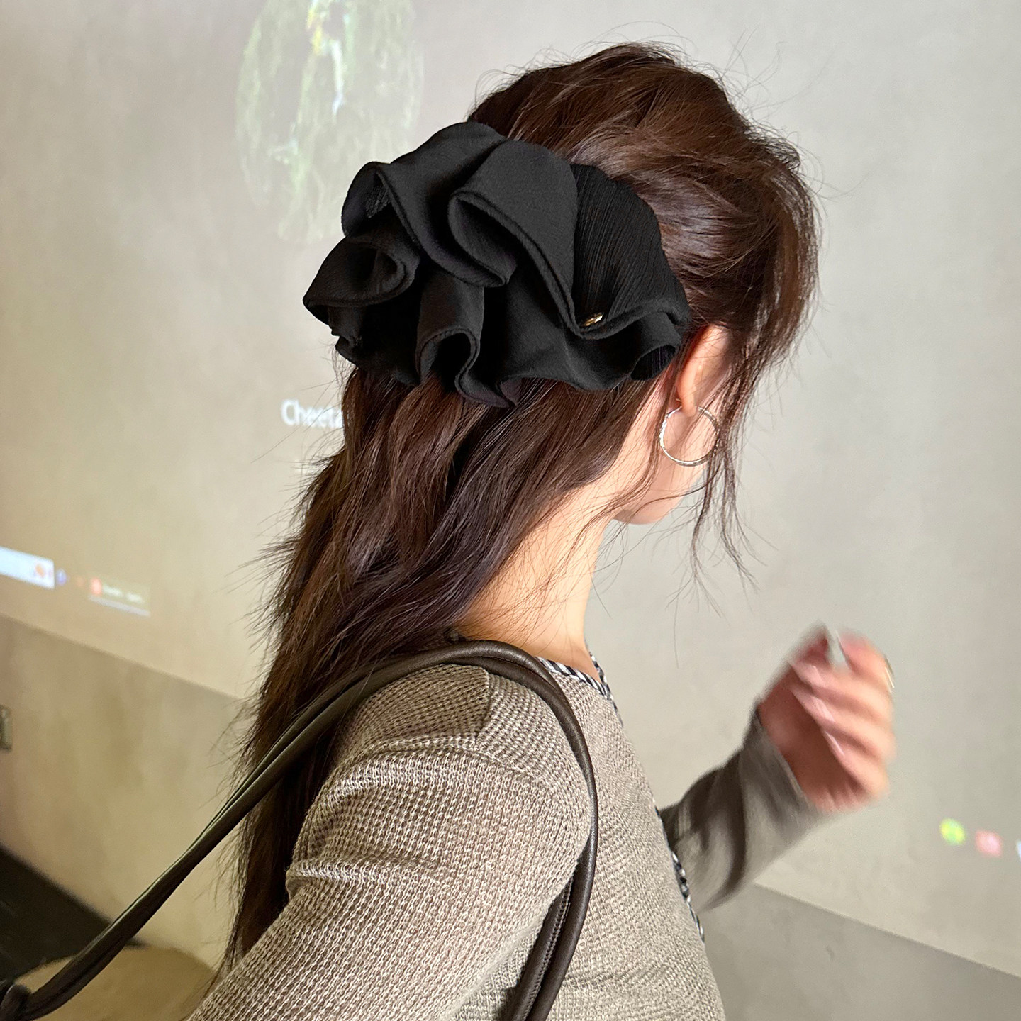 黑色雪纺大裙摆弹簧夹发夹女韩版新款气质百搭后脑勺发卡公主头饰