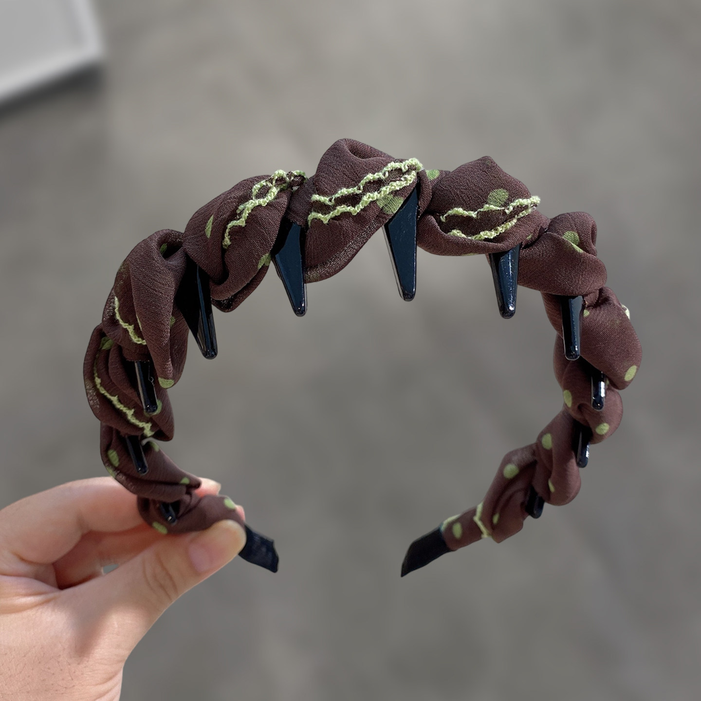 撞色花边波点发箍女高颅顶发卡复古耐看日常百搭带齿防滑压发头箍