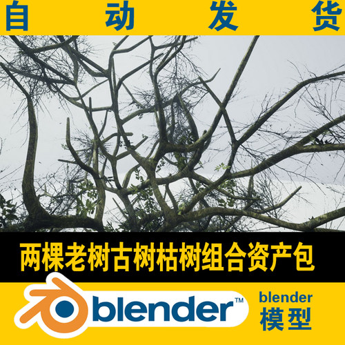 blender模型工程文件两棵老树古树枯树植物园林景观|非插件含贴图