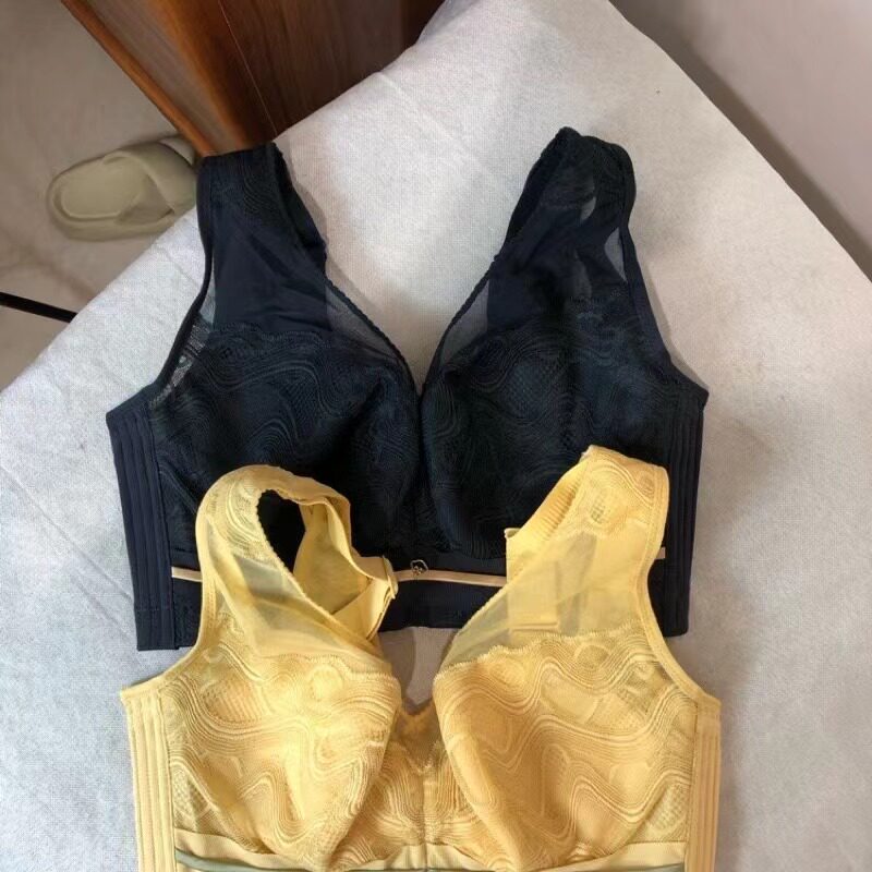 高品质 真丝感满分 大胸显小 全罩杯 软钢圈背心款式侧收四排文胸