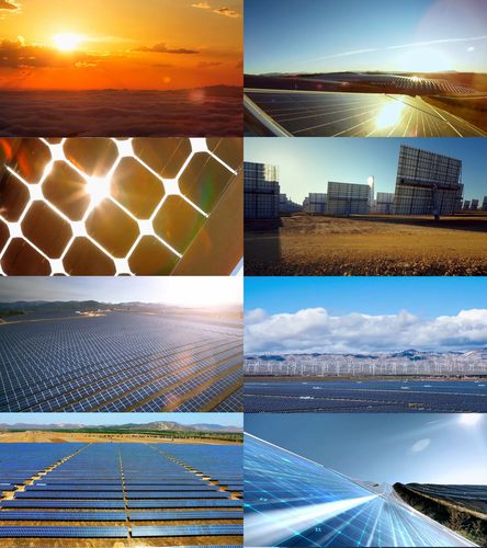 太阳能光伏板太阳能发电新能源风力发电节能环保清洁能源视频素材