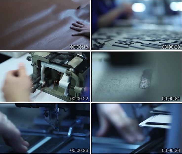 高清视频素材DAVIDOFF皮具生产制造车间流水线机械化裁剪打磨装订