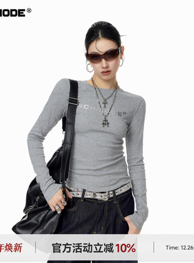 ICH MODE 美式修身长袖T恤女春季2026新款内搭打底衫圆领正肩上衣