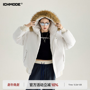 棉衣外套保暖棉袄派克服新款 复古毛领连帽棉服女冬季 美式 ICHMODE