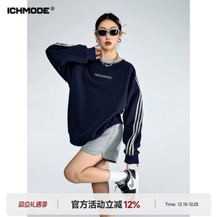 复古条纹圆领卫衣女秋宽松运动上衣外套2026新款 美式 MODE ICH