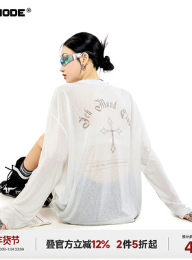 ICH MODE【1/4 官方叠加2件5折起】美式十字莱赛尔长袖罩衫女T恤
