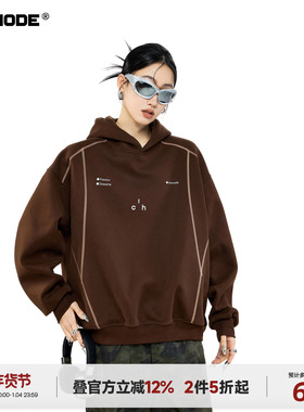 ICH MODE【1/4 官方叠加2件5折起】美式连帽哈苏线撞色卫衣女春季