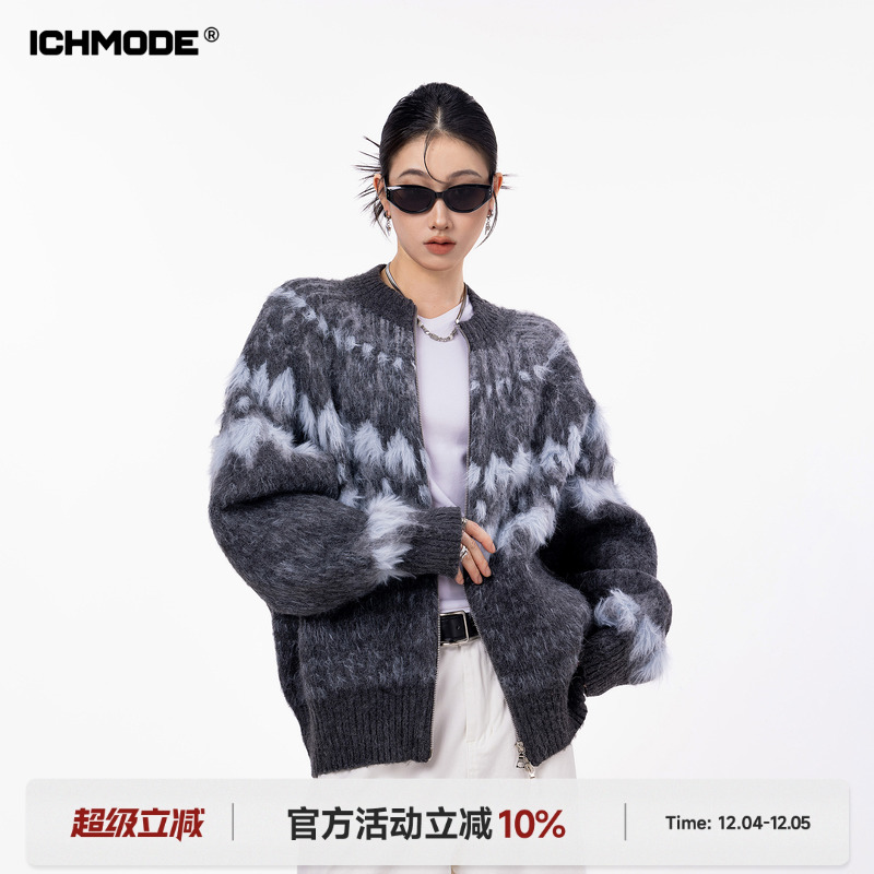 美式费尔岛针织开衫女毛衣外套