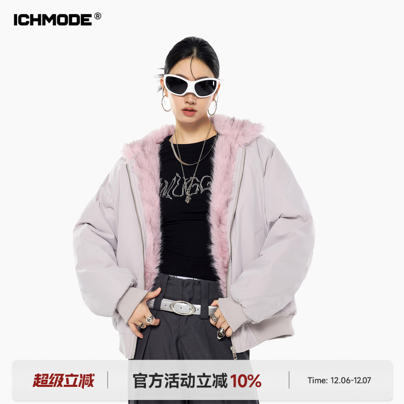 美式保暖毛领座山雕棉服女冬