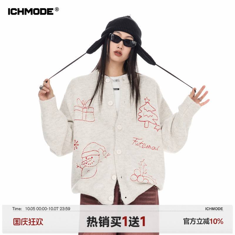 美式圣诞针织开衫外搭毛衣外套