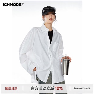 新款 ICH 寬松流行襯衣外套上衣慵懶風 女夏季 復古白襯衫 MODE 美式