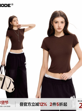 ICH MODE【1/4 官方叠加2件5折起】美式短款修身短袖T恤女春上衣