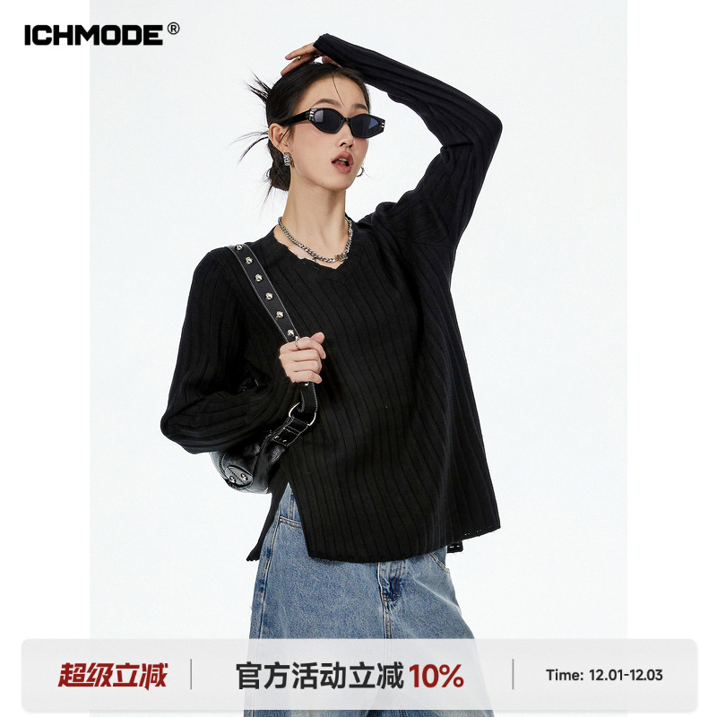 开叉短款甜酷百搭复古毛衣女