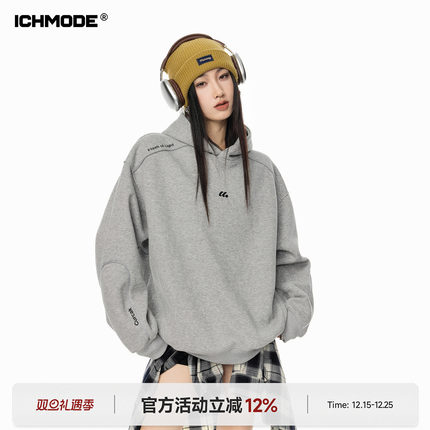 ICH MODE 美式复古宽松连帽卫衣女新款春季宽松运动上衣帽衫外套