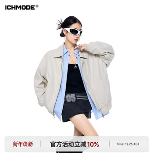 MODE 飞行夹克工装 美式 新款 上衣 复古翻领防水外套女2026春季 ICH