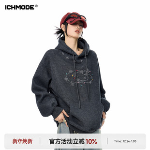 MODE 运动休闲长袖 美式 新款 上衣 复古烫钻连帽卫衣女2026春季 ICH