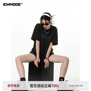 复古重磅黑色短袖 美式 T恤女夏季 新款 上衣 ICH 高街宽松半袖 MODE