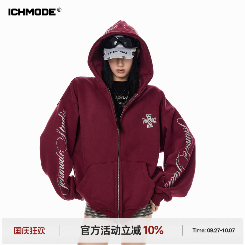 美式连帽加绒卫衣外套开衫上衣