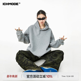 新款 ICH 灰色连帽卫衣女2026春季 美式 宽松外套上衣cleanfit MODE