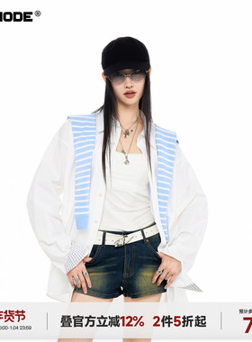 ICH MODE【1/4 官方叠加2件5折起】美式长袖披肩衬衫女春开衫衬衣