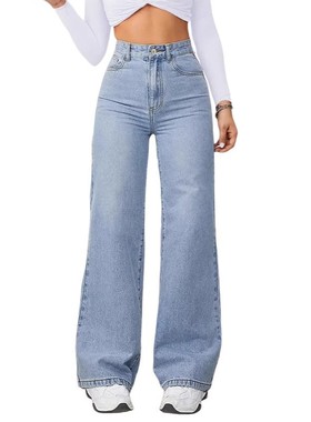 加大码亚马逊外贸水洗浅色牛仔裤高腰宽松通勤百搭直筒裤