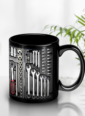 黑色马克杯 机械师男人的工具箱陶瓷咖啡马克杯子水杯Toolbox