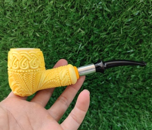 土耳其REIS天然原石块海泡石手工大师烟斗精雕工花篮原石925银圈