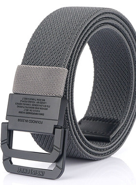 日本新款男士松紧弹力帆布皮带黑色平滑双环扣裤带年轻人时尚腰带