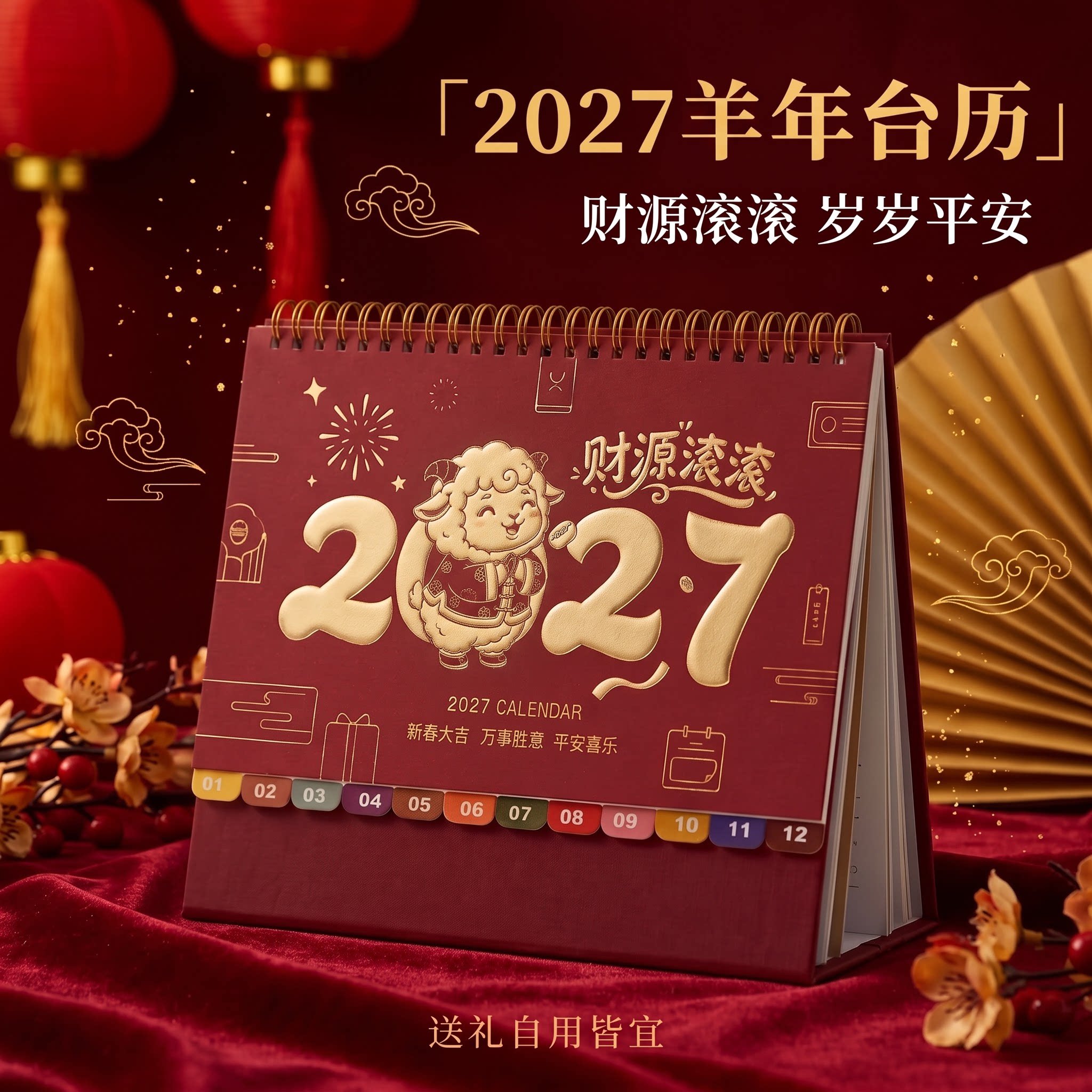 2027年新款台历羊年月历创意简约办公计划本商务记事桌面摆件广告年历定制每日工作打卡小日历印刷可印logo
