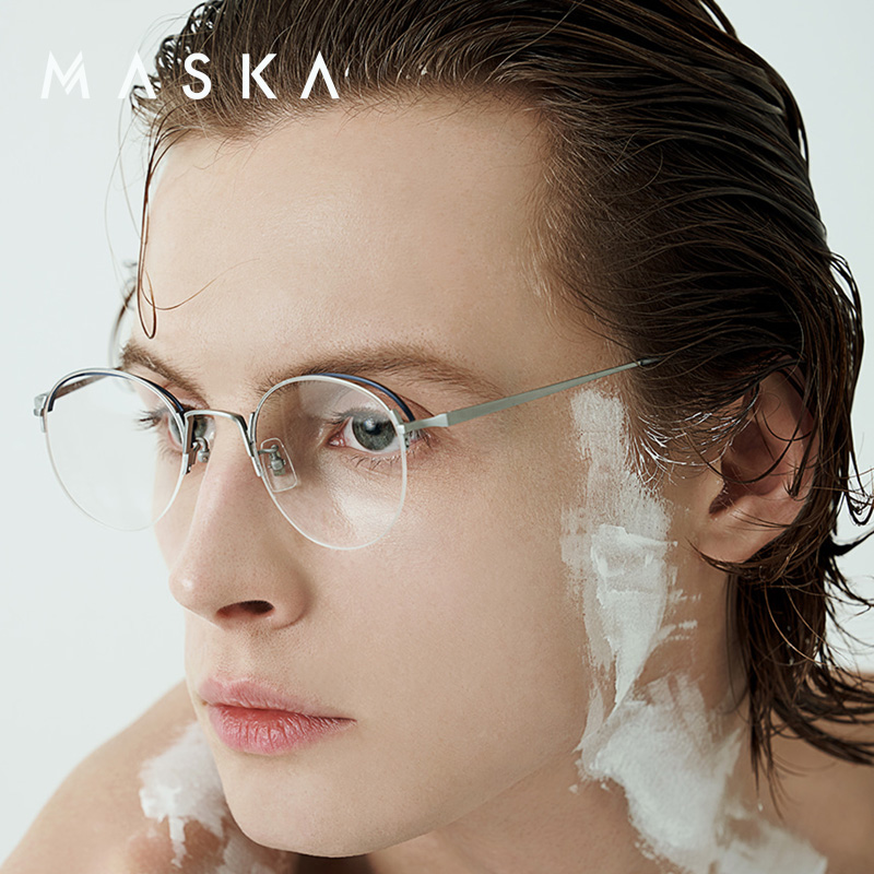韩国MASKA眼镜框男女款半框纯钛超轻圆框斯文小脸金丝眼镜架STEAD