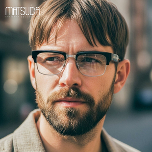 日本MATSUDA松田眼镜框男士 眉框商务板材方形大脸加宽眼镜架M2071