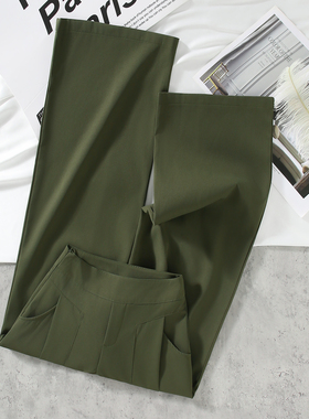 军绿色极简风休闲阔腿裤女2025秋冬新款高腰宽松垂感高级感西装裤