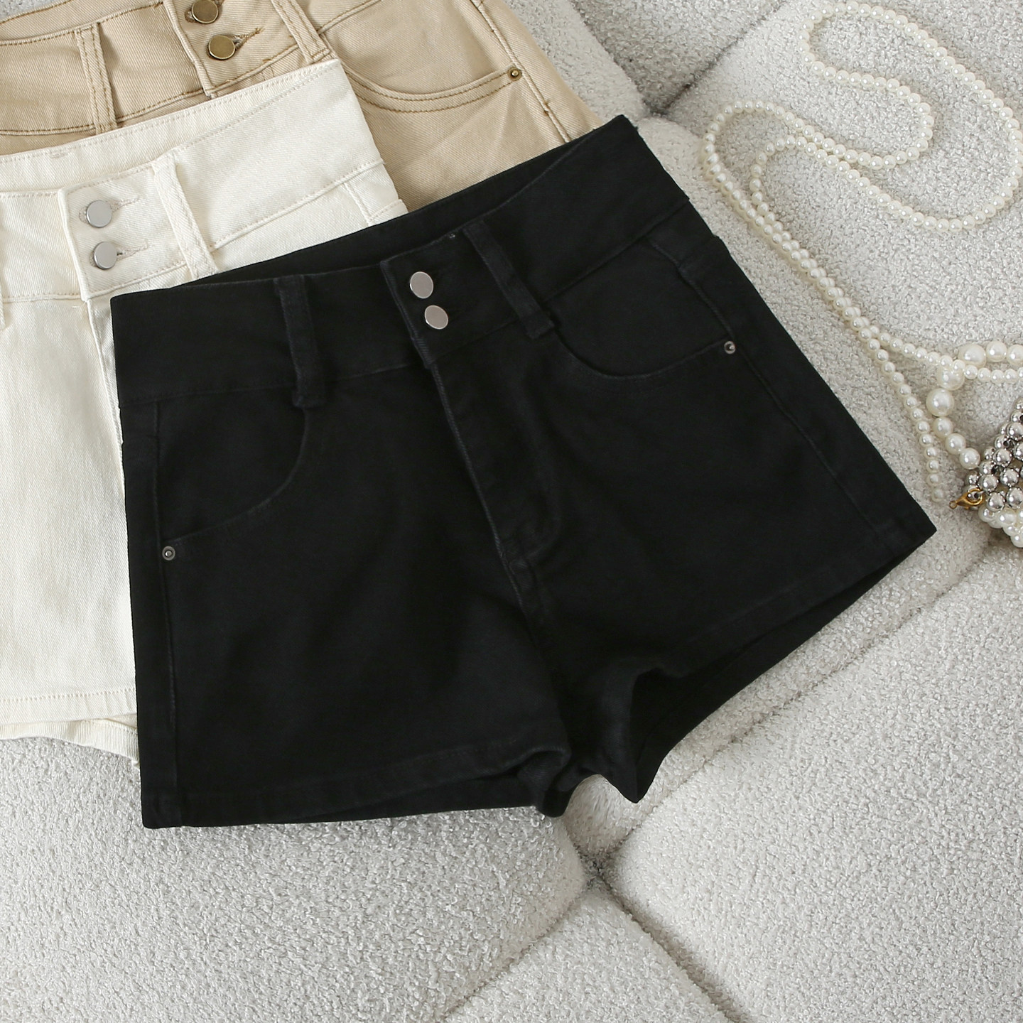 黑色高腰直筒牛仔裤女2026夏季新款微弹休闲风显腿长拉链耐磨短裤