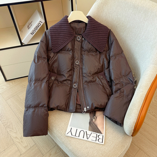 咖色短款羽绒服女2025新款冬季显瘦加厚保暖白鸭绒翻领面包服外套