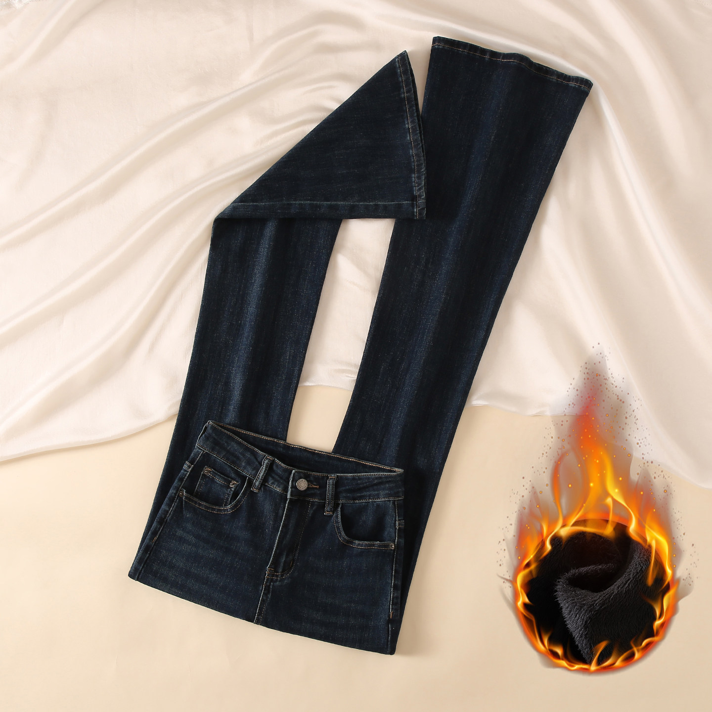 深蓝色加绒喇叭牛仔裤女2025秋冬新款高腰修身显瘦弹力拖地马蹄裤,女装/女士精品,牛仔裤,淘宝优惠券,粉丝福利购,淘宝优惠卷