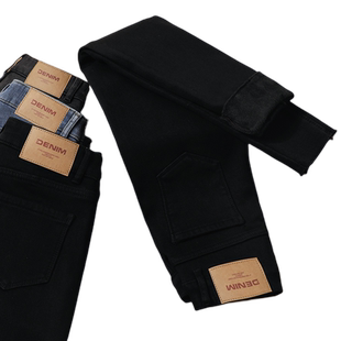 加绒加厚黑色牛仔裤女2025冬季新款高腰修身显瘦弹力保暖铅笔小脚
