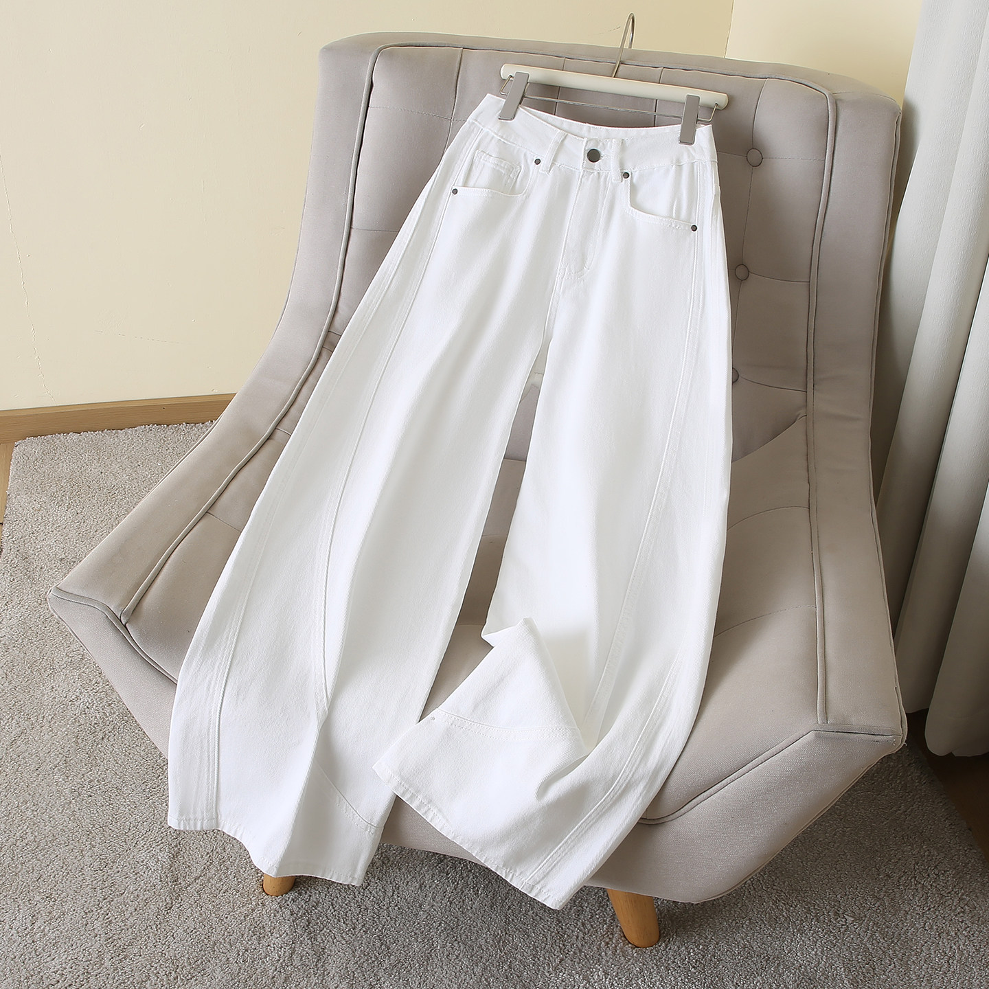 白色弯刀牛仔裤女2026春秋新款高腰宽松显瘦垂感设计感阔腿拖地裤,女装/女士精品,牛仔裤,淘宝优惠券,粉丝福利购,淘宝优惠卷