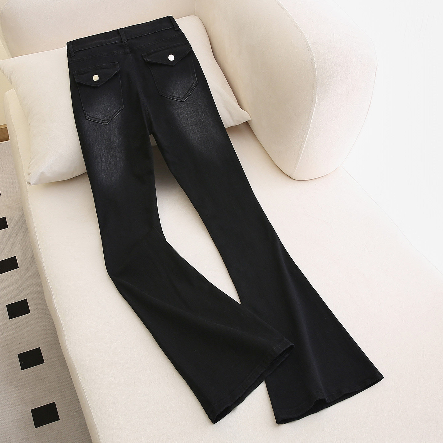 2026春季新款黑灰色弹力高腰微喇叭牛仔裤女辣妹修身垂感马蹄裤子,女装/女士精品,牛仔裤,淘宝优惠券,粉丝福利购,淘宝优惠卷