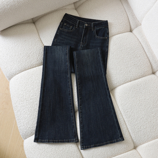 深蓝色紧身微喇牛仔裤女2025秋冬新款高腰修身显瘦弹力拖地喇叭裤