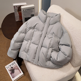 复古灰色立领短款羽绒服女2025冬季新款加厚保暖美拉德面包服外套