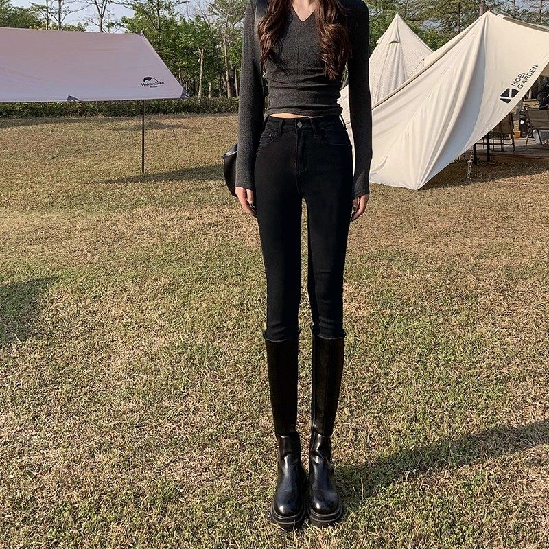 牛仔裤女黑色高腰2025春秋新款修身显瘦显高紧身小个子加绒小脚裤,女装/女士精品,牛仔裤,淘宝优惠券,粉丝福利购,淘宝优惠卷
