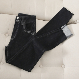 2025秋冬新款黑色高腰九分直筒牛仔裤女小个子大码修身显瘦烟管裤
