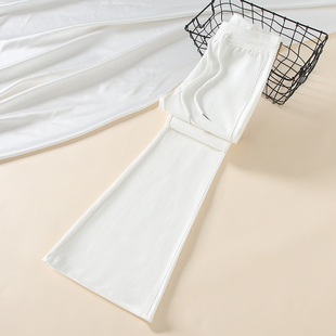 显瘦小个子微喇运动裤 高腰修身 子 女2025秋冬新款 米白色休闲喇叭裤