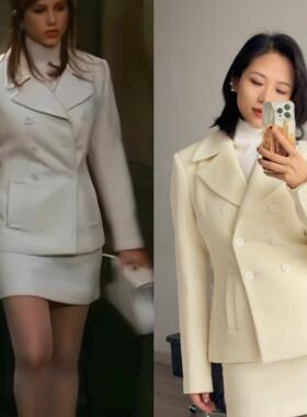 老友记｜早春经典海军领双排扣套装瑞秋穿搭老钱风复古穿搭