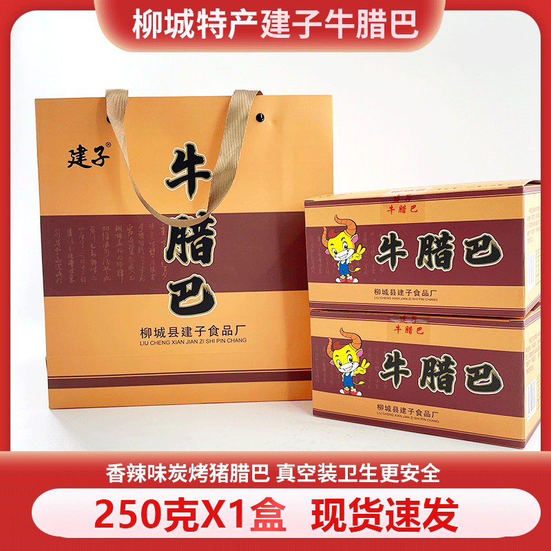 柳城县特产建子香辣牛腊巴250g盒装礼盒休闲零食牛肉干牛肉类食品