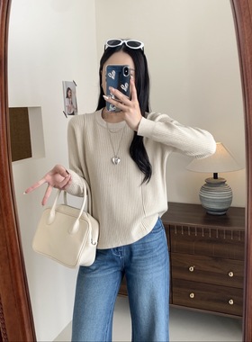 2025新款韩版宽松显瘦圆领长袖针织衫女百搭休闲毛衣上衣