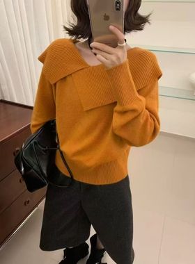 2025春季新款小个子韩系时尚一字肩设计紫色打底套头针织衫毛衣女