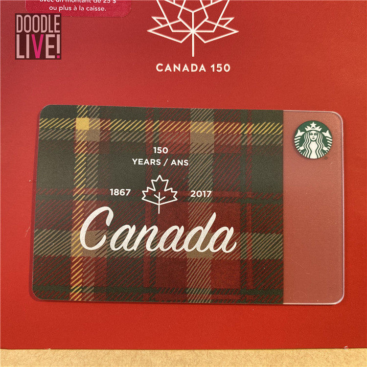 星巴克卡收藏2017加拿大建国150周年限定全新未刮  方格