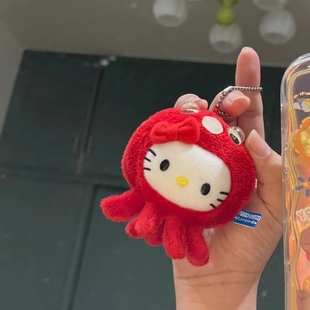 日本章鱼八爪鱼哈喽kitty包包挂件可爱公仔书包女kt猫玩偶挂饰潮