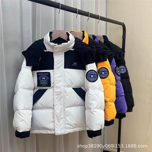 亲子款 2025拼接字母女童男童中小童短款 儿童羽绒服亲子外套冬季